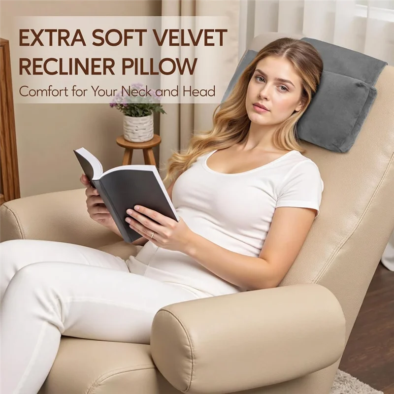 Recliner Headrest Neck Pillow Adjustable Non-Slip Velvet, Black or Gray