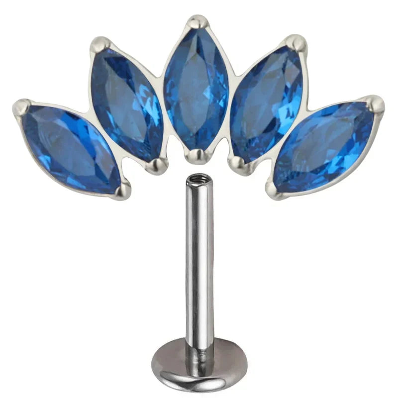 ASTM F136 Titanium EAR PIERC 5 Marquise Zircon Paved Top Threaded Labret Studs Tragus Pircing Earrings Lip studs Body Jewelry