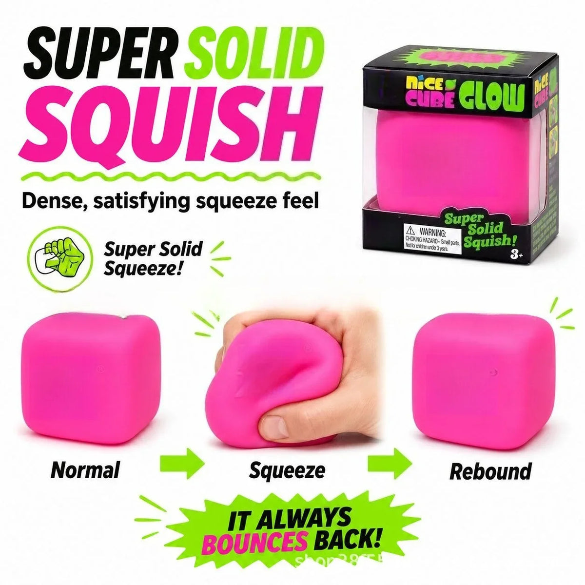 Glow Cube Maltose Ice Cube Squishy Stress Relief Fidget Toy, Slow Rebound, 1pc