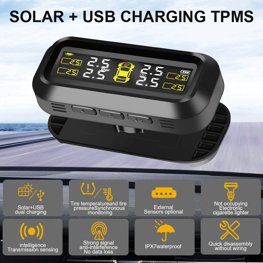 Car TPMS Sensors Tire Pressure Monitoring System Tyre On Board Computer Diagnostic Solar/USB Off Road 4x4 Automobile Accessories