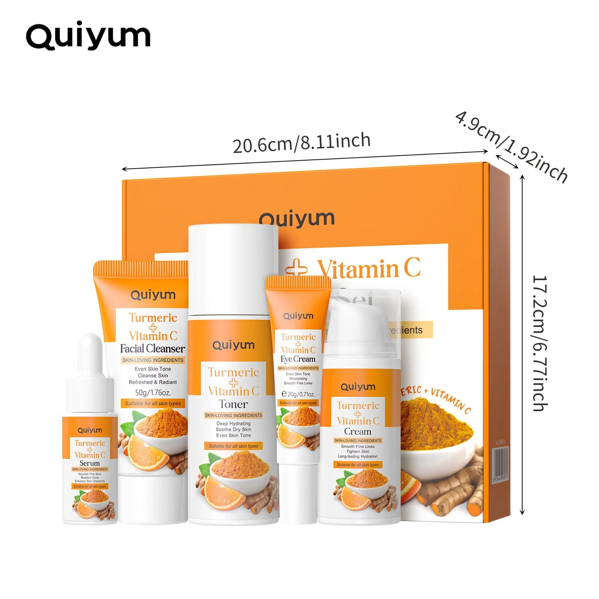 Vitamin C Turmeric Facial Kit Hydrating Tightening 5pcs Set Face Wash Toner Essence Eye Treatment Moisturizer Skincare