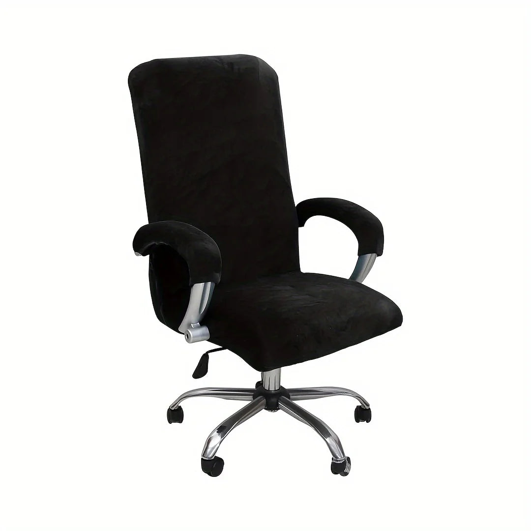 3pcs/set Velvet Plush Stretch Computer Office Chair Cover With Armrest Cover, Solid Color Spandex Armchair Slipcover, Removable
