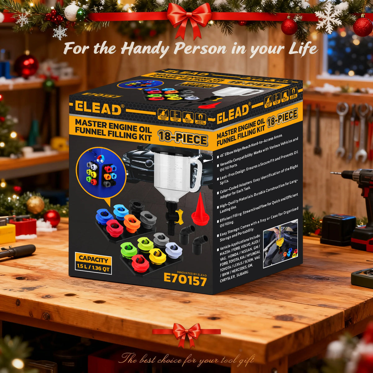 ELEAD 18Pcs Engine Oil Funnel Filling Kit, 1.36qt/1.5L Coolant Funnel Set, Funnels for Automotive Use