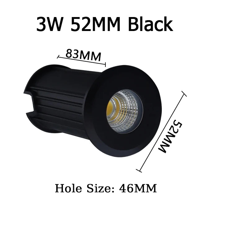 3W 52MM Black / AC110V220V6000K / China Mainland