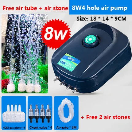 Quiet 220v 8W 12W Air Pump Adjustable Super Silent 4 Outlet Aquarium Fish Tank Oxygen Air Aerator Koi Fish Air Aerator air pump