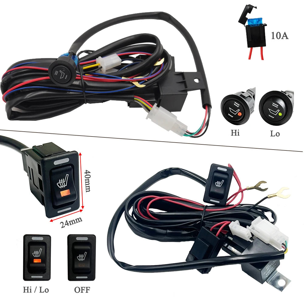 Universal Built-in Car Seat Heater Kit Fit 2 Seats 12V 100W Alloy Wire Heating Pad With Ventilation Hole 2 Levels Control Switch