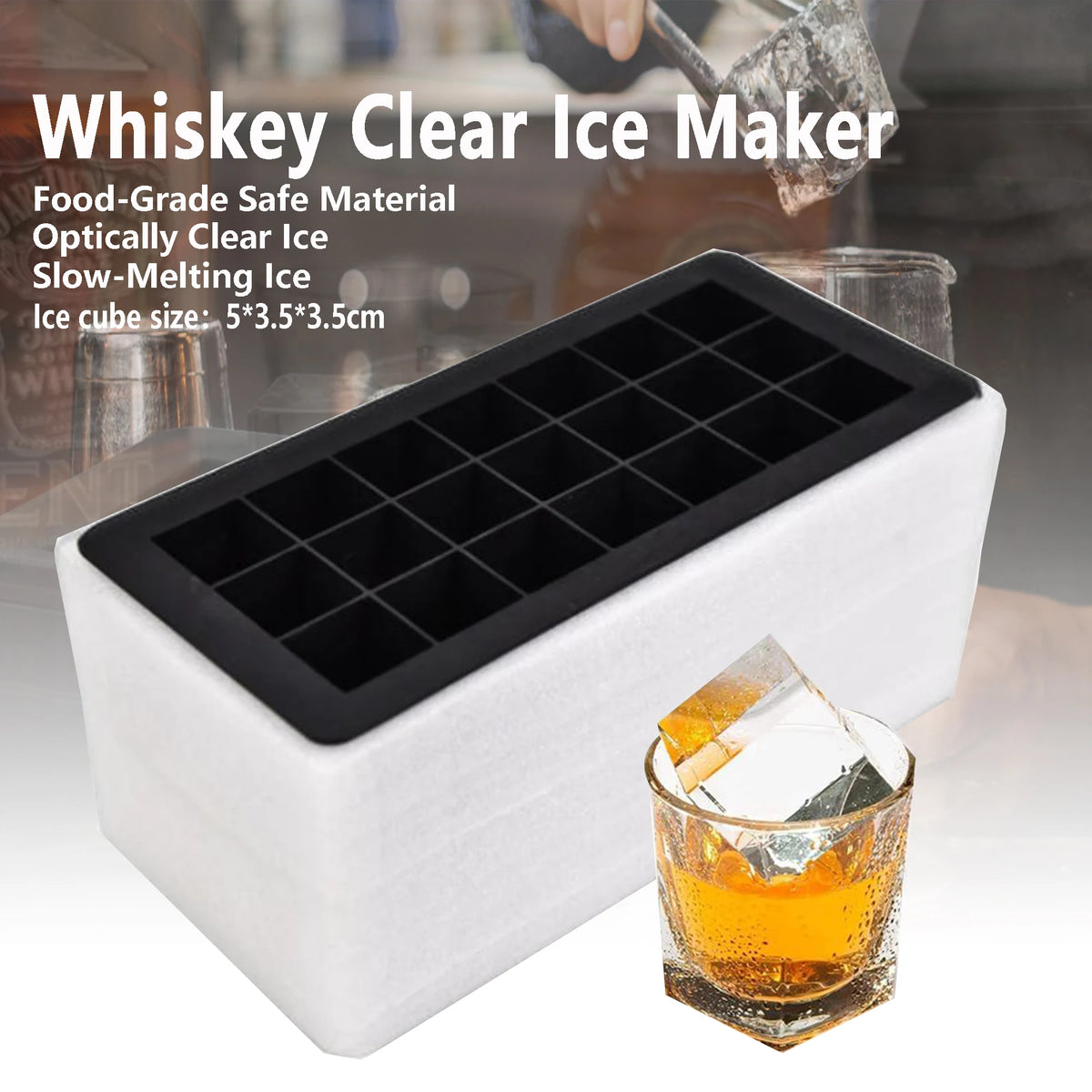 Silicone Ice Cube Mold Tray with Lid, Easy Release Square Cubes, Black/Blue 6-21 Cubes