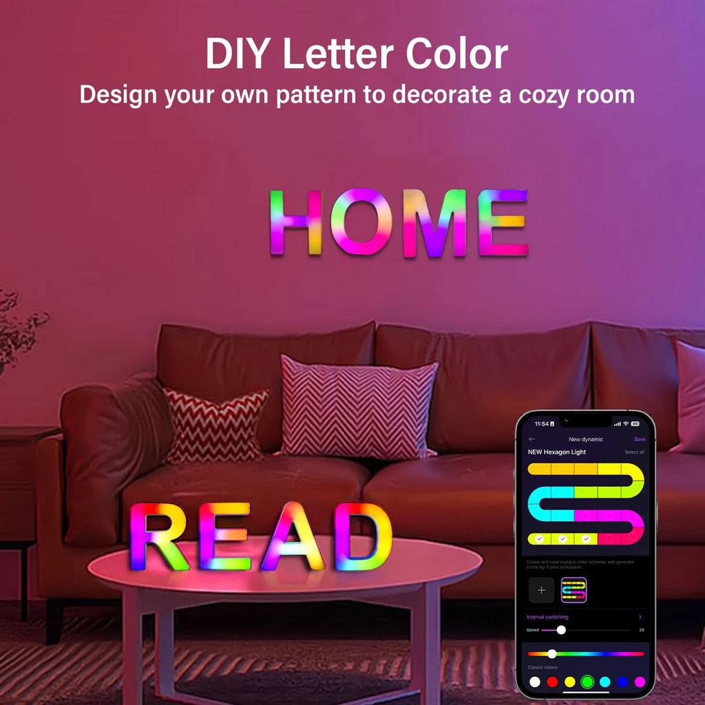 1PC Smart LED Letter Light - DIY RGB Marquee App Control Music Sync Indoor Sign Game Holiday Party Wedding Graduation Season A-Z