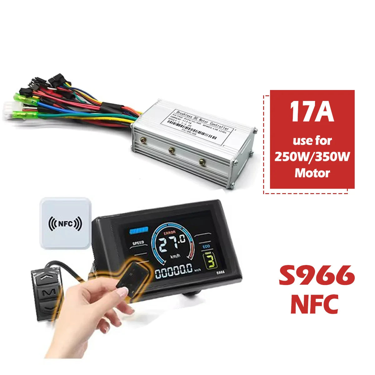 Ebike Sinawave Controller 36V/48V 17A/26A/30A with S966 NFC Display For 250W-1000W Electric Bicycle Conversion Parts E-scootor