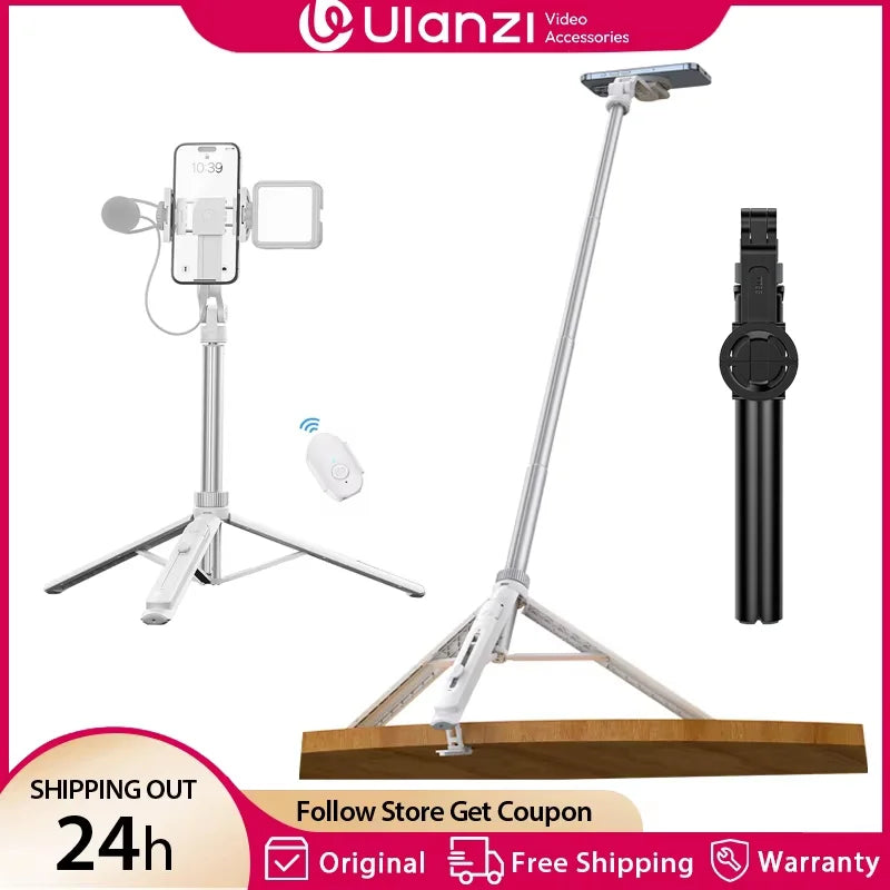 Ulanzi TT88 1.44M Overhead Selfie Stick Phone Tripod with Magnetic Clamp Wireless Remote Extension Tripod for LiveStreaming Vlog