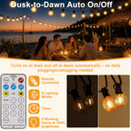 Grensk Solar String Lights with Remote, Dimmable G40 LED Diamond Bulbs, IP44 Outdoor