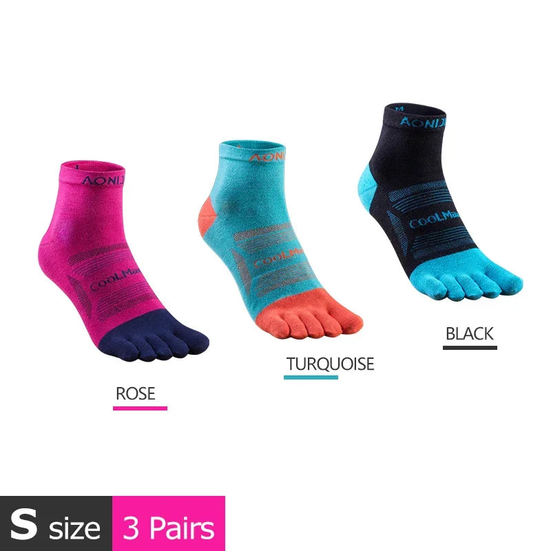 AONIJIE 3 Pairs Five Toe Running Socks Low Cut Coolmax Nylon Lycra, Sizes S- L