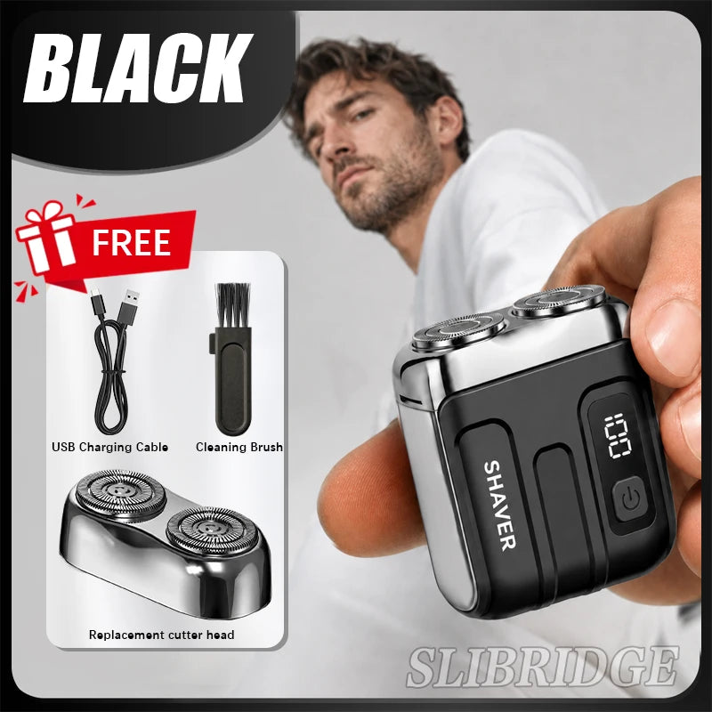 Men's Mini Electric Shaver Rechargeable Waterproof Wet/Dry Beard Razor - Black
