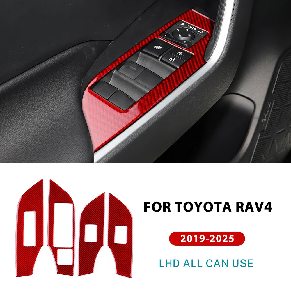 Real Soft Carbon Fiber Sticker For Toyota RAV4 XA50 2019 2020 2021 2022 2023 2024 2025 LHD RHD Car Window Lift Button Panel Trim
