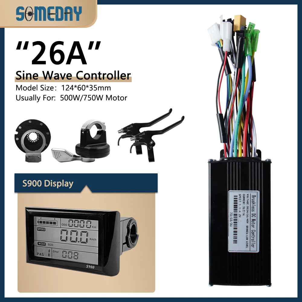 26A Ebike Sinawave Controller 24V/36V/48V Three-Mode Controller with Learning Function JN Color Display Wheel Hub Motor Parts