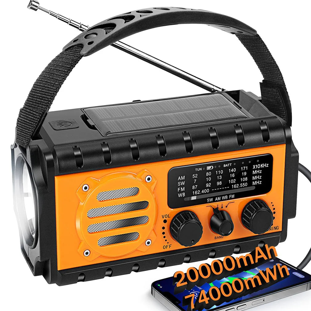 20000mAh Solar Hand Crank Radio Emergency Radio FM AM/WB/NOAA Weather Radio USB Rechargeable Flashlight SOS Alarm Power Bank