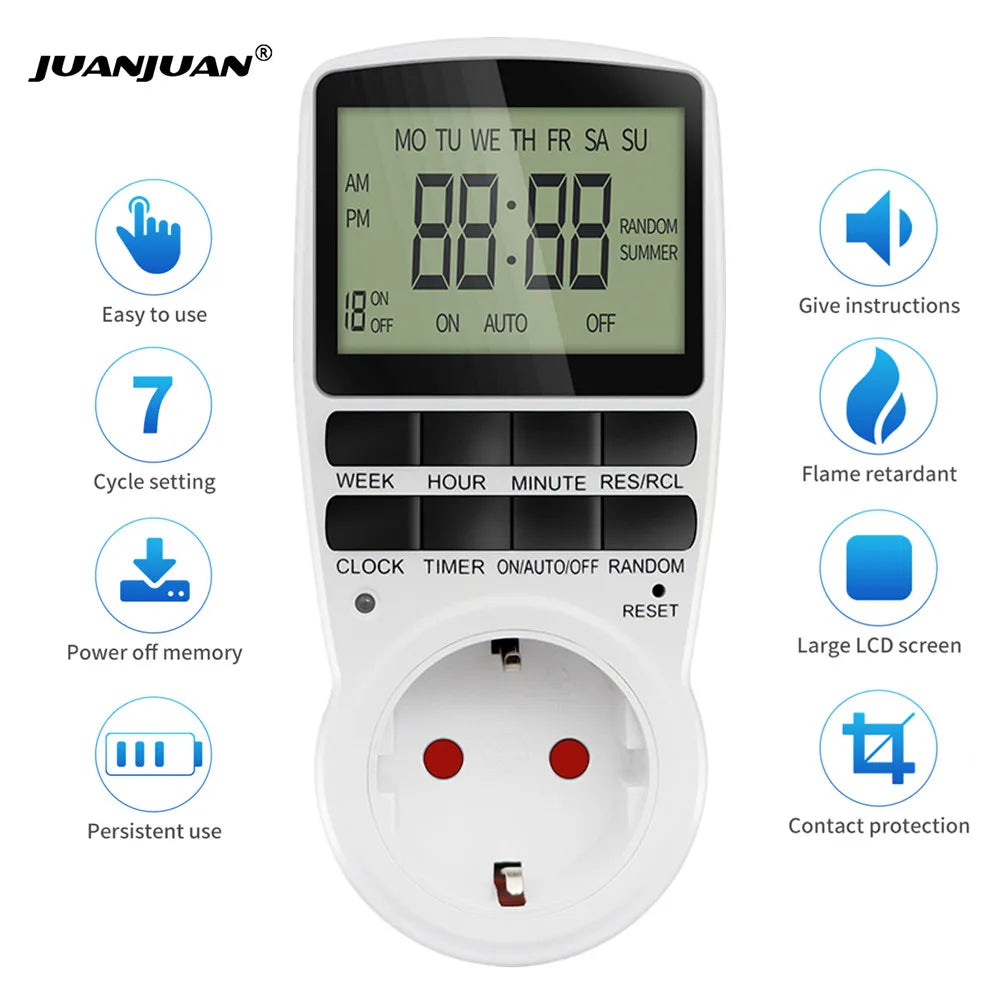 12/24 Hour Electronic Digital Timer Switch EU UK US AU FR Plug Programmable Timing Socket Kitchen Timer Outlet Timer Control