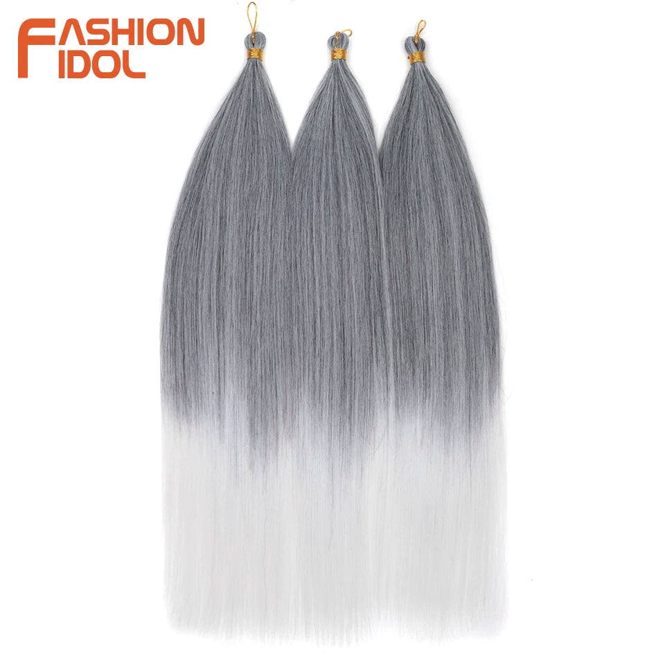 Straight crochet braids hair extensions 3pcs 28in synthetic pony hair bundles ombre silver grey