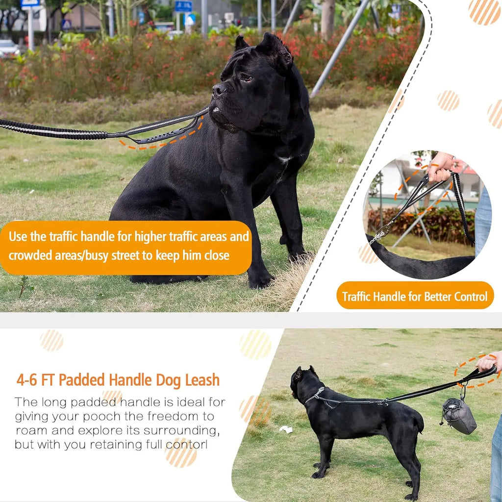 Fashion&cool Heavy Duty Dog Leash Especially Large Dogs，Reflective Dog Walking Training Shock Absorbing Bungee  Car Seat Belt