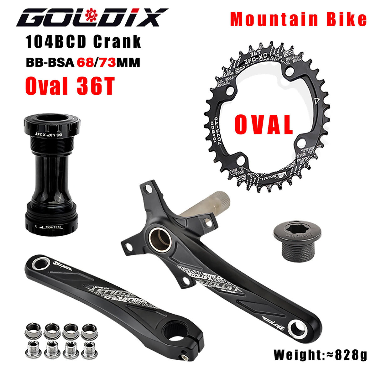 GOLDIX 104BCD Wide and narrow teeth bicycle crankset 170/175mm crank Round/Oval chain ring 32T/34T/36T/38T Bicycle crankset
