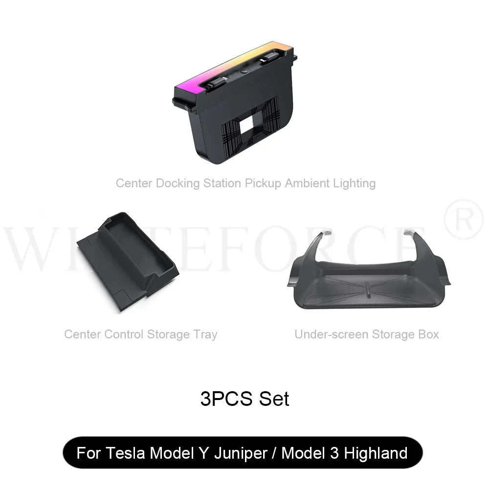For Tesla Model Y Juniper Fast Charging USB Docing Station with Rainbow Light for Model 3 Highland Retractable Ambient Lighting
