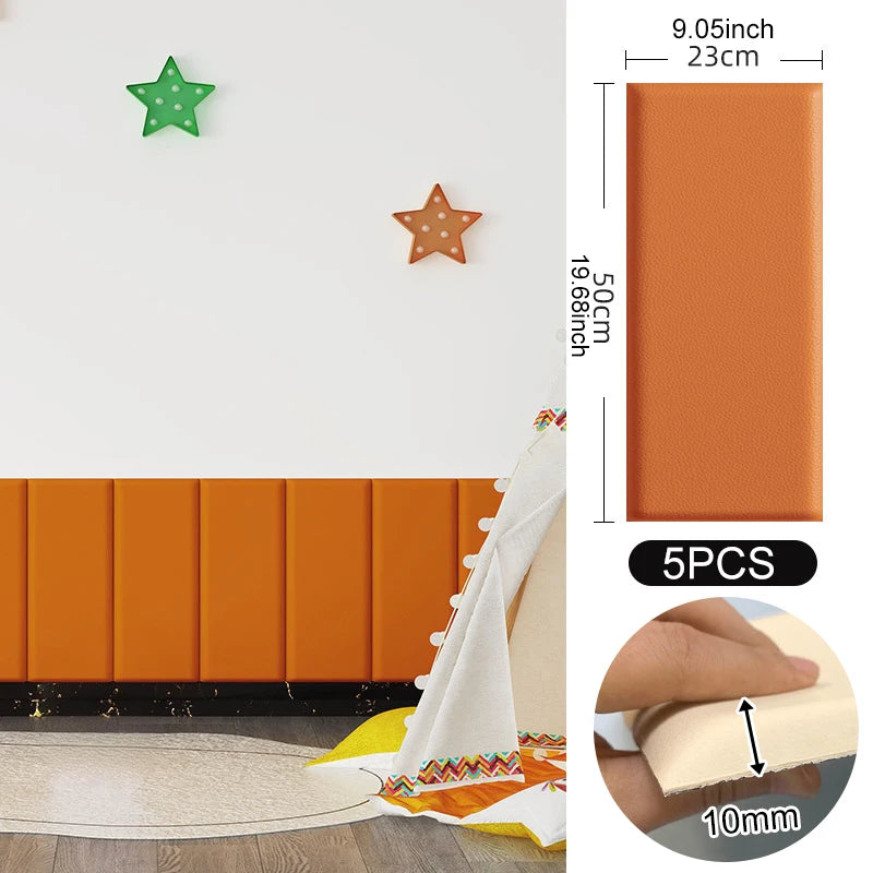 3D Soft Wall Panel for Safe Anti-Collision Wall Pad Self Adhesive Leather Rectangular Peel and Stick Headboard for Kids Bedroom