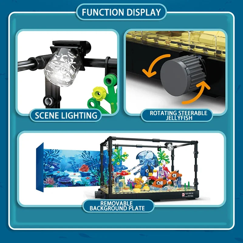 Fishbowl Aquarium Series Building Blocks Sea Turtle Jellyfish Fish Tank With Light Seafloor Assemble Bricks Toy For Children Kid