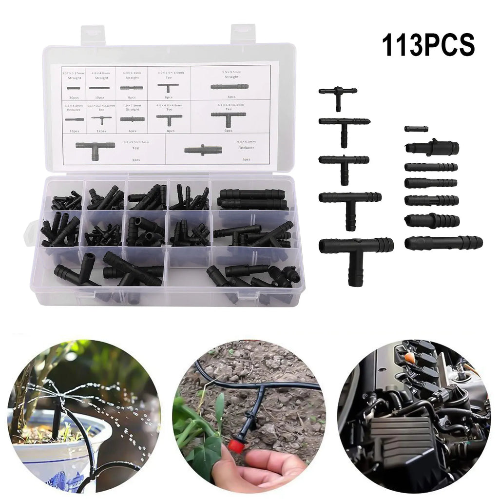 113PCS Vacuum Connector Assortment Automotive Vacuum Tubing Connector Tee Kit Water Spray Pipe Joints Car Wiper Connection Pipe