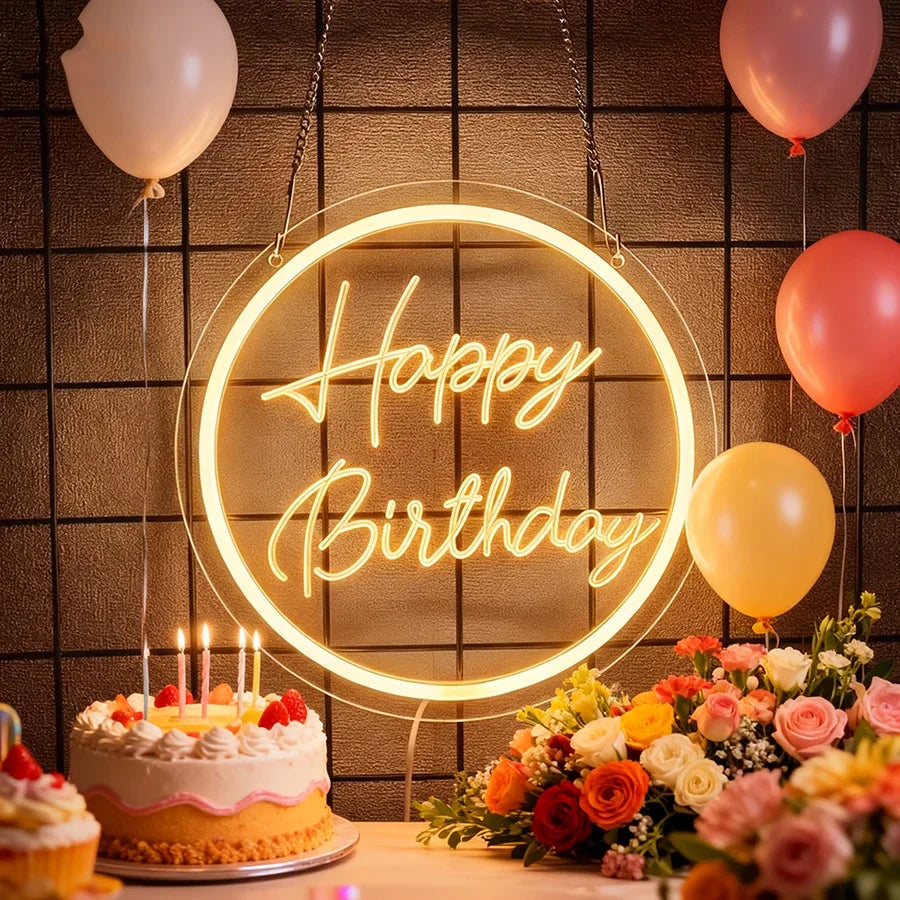 USB Powered LED Neon Sign with Switch, Ideal for All Ages Home Party Decor Happy Birthday Neon Sign for Wall Decor