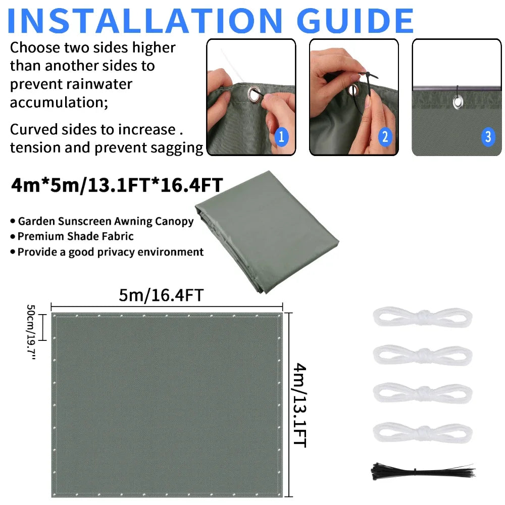 Waterproof UV Protection Canopy Outdoor Sun Shade Sail with Grommets 2/3/4/5M for Outdoor Garden Pool Patio Sunshade Cloth Tent