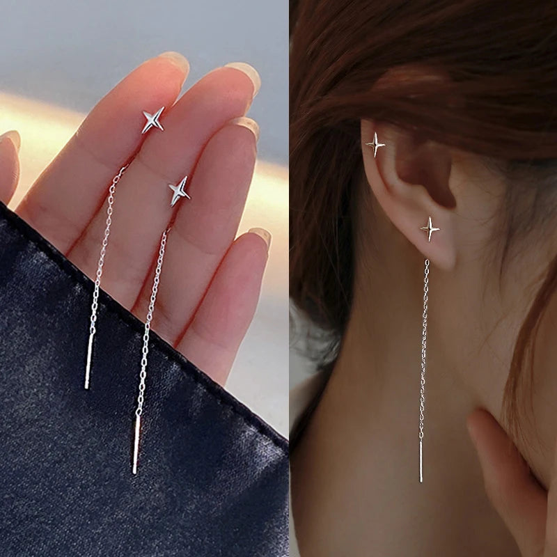 New Fashion Double Chain Pendientes Tassel Earrings Ear Clip for Women Girl Long Cuff Earring No Pierced Bohemia Gift Trend