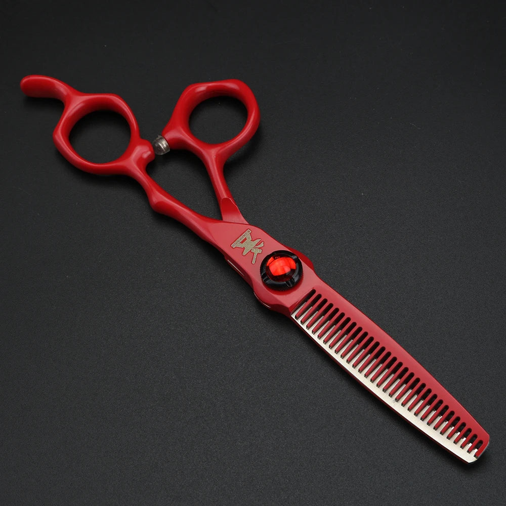 XUANFENG 6 inch Ruby Hair Scissors Barber's Completely red Cutting Scissors and thinning Scissors 440c