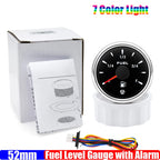 2"52mm Fuel Level Gauge with Flashing Alarm 0-190ohm 240-33ohm 10-180ohm 0-90ohm Oil Tank Meter 7 Color Backlight for Car Boat