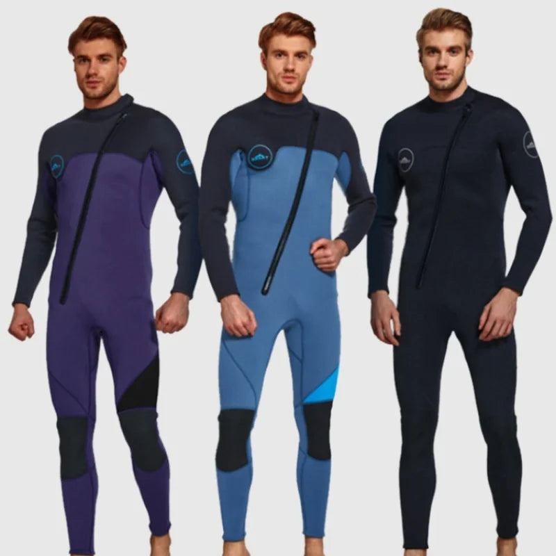 Men's 3mm Neoprene Full Wetsuit Front Zip Long Sleeve Dive Suit, Sizes M-3XL