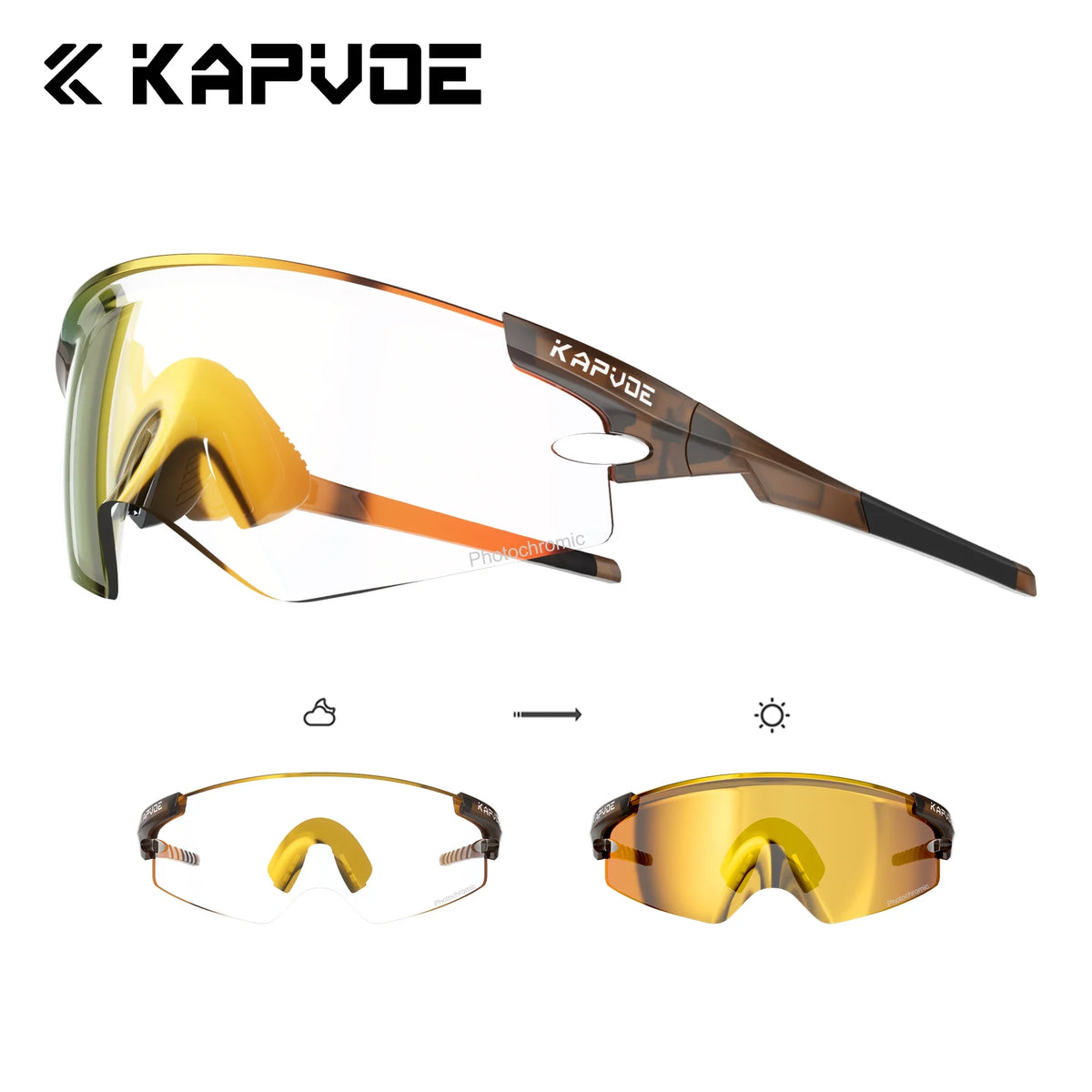 Kapvoe Cycling Sunglasses for Road Bike & MTB, Photochromic Lens Options, Unisex