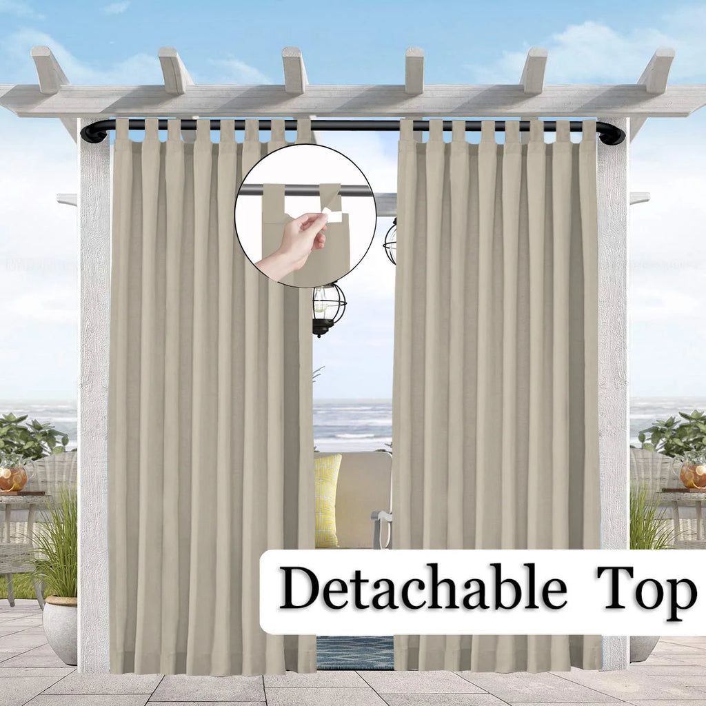 1PC Sun-Blocking & Waterproof Curtain - Easy-Hang Tab Top for PatioPergola & Gazebo Decor