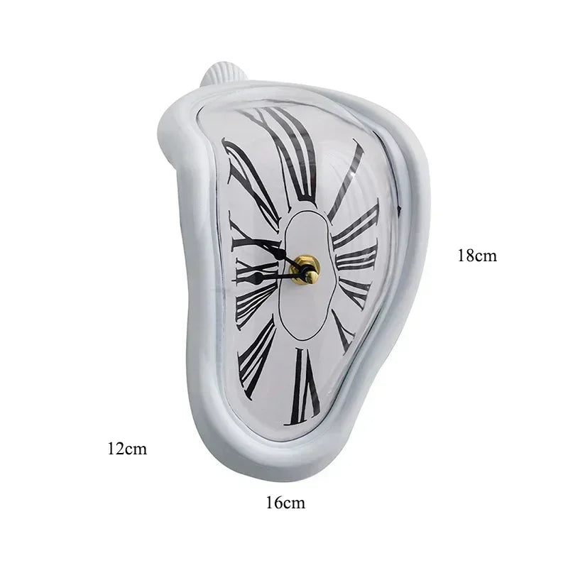 Surreal melting wall clock Salvador Dali style distorted wall decor, black/gold/silver/white