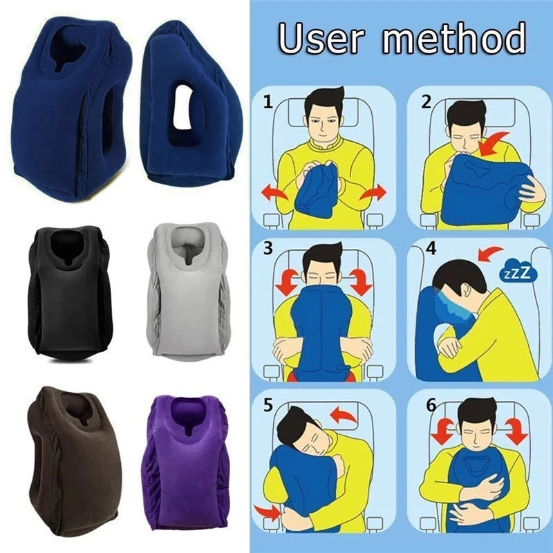 Flocked Inflatable Air Cushion Travel Pillow Headrest Chin Support Cushions for Airplane Plane Car Office Rest Neck Nap Pillows