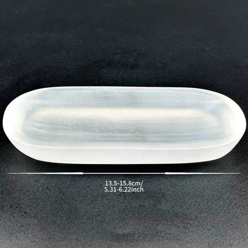 1pc Selenite Bowl Plate Ornament, Irregular Oval Carved Quartz Crystal, Gift for Friend, Office Bedroom Living Room Home Decorat