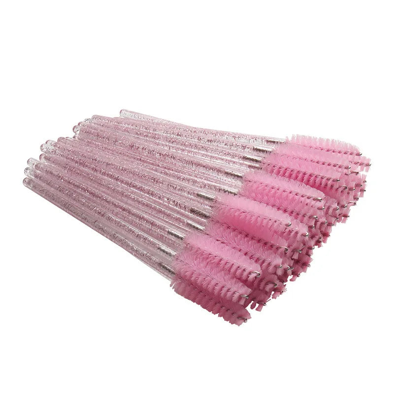 1000pcs Disposable Eyelash Spoolie Mascara Wands, Crystal Handle, Mixed Colors
