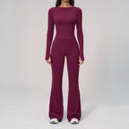 2PCS Women Tracksuits Yoga Suit Sport Outfits Gym Clothes Breathable Long Sleeve Flared Pants Athletic Wear Female Yoga Clothing