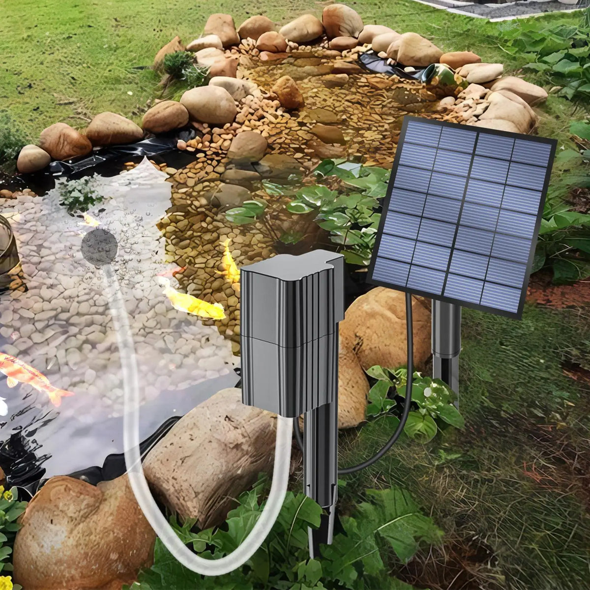 Solar Powered Pond Aerator Air Pump 7V 2.5W, 0.6L/min Aquarium Air Bubbler