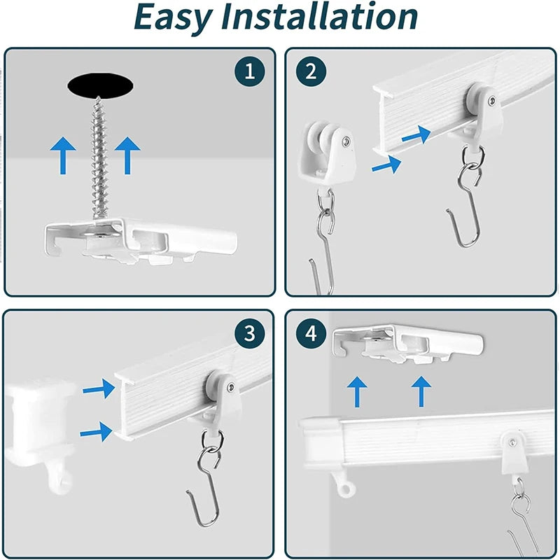 Flexible Bendable Ceiling Curtain Track Kit Durable Plastic With Multiple Hooks for Room Divider Curtains Rod RV Ceiling Track F