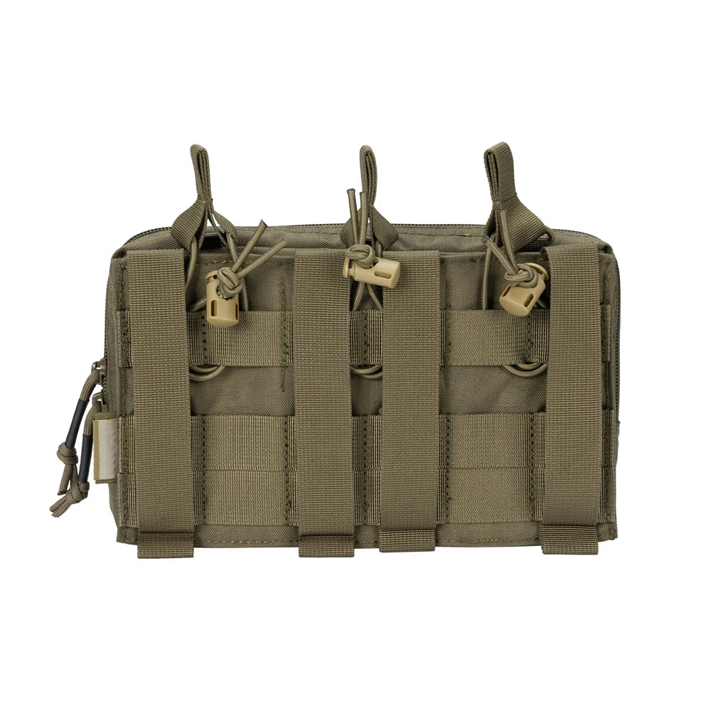 Tactical MOLLE Triple Open-Top Magazine Pouch with Accessory Bag, Black/Grey/Multicam