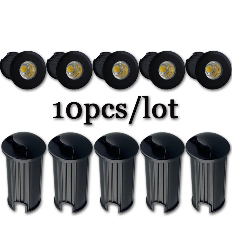 10PCS/lot IP67 Outdoor Lighting 1W3W5W for Garden Yard Step Stairs Floor Deck Recessed Inground Lamps LED Underground Spotlight