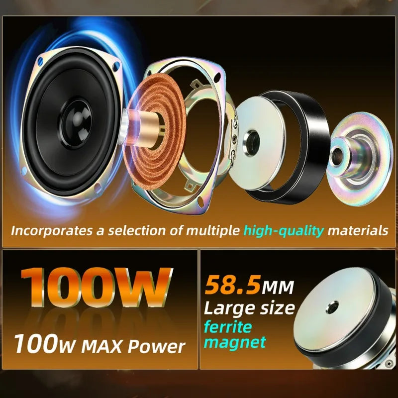 2 pcs 3.5 Inch Mid-Bass Range Speakers 100W Subwoofer For Car Magnesium Aluminum Basin Huge Magnet Woofer Can Be Under The Seat