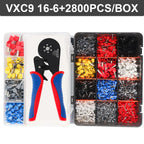 Tubular terminal crimping tool set small pliers VXC9 16-6N 2800pcs terminal precision electrical fixture kit 0.08-16mm²/ 28-5AWG