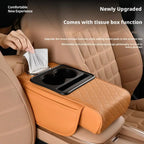 Car Armrest Box Multifunctional Thicken Height Pad Arm Rest Cushion with Pocket Tissue Cup Holder PU Elbow Support Height Pad