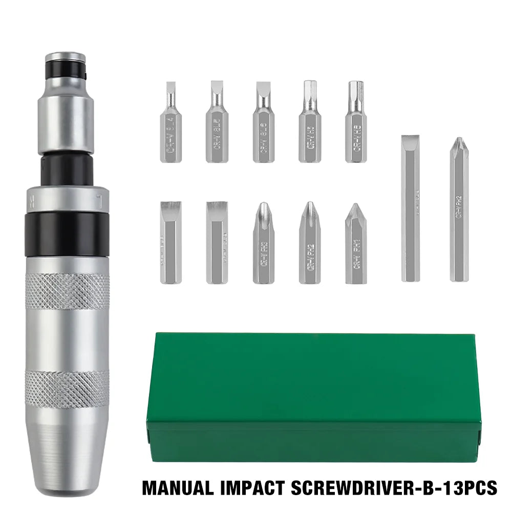 7/12/13 Pcs Manual Impact Screwdriver, Cordless Home Screwdriver Set, Screw Extractor, Professional Repair Tool,Used by Knocking