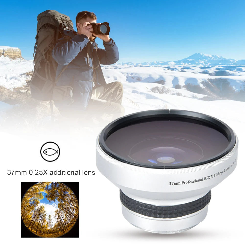0.25x Fisheye Lens 37mm Thread Waterproof Silver Camera Lens Attachment